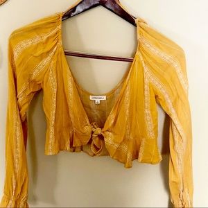 Cotton Candy LA Mustard Yellow Tie Crop Top